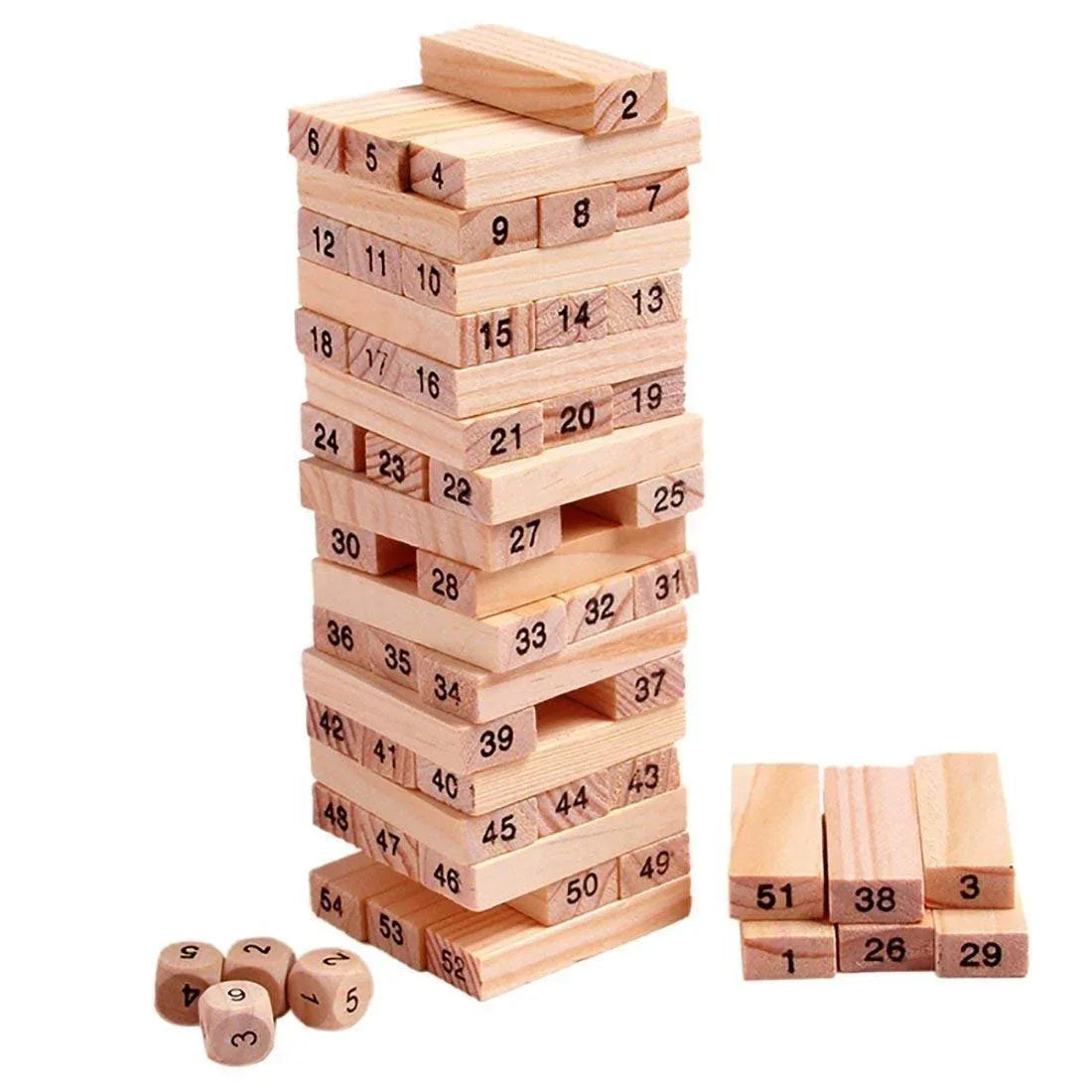 1911 54 Pcs Blocks 4 Dices Wooden Tumbling Stacking Building - Zidbik