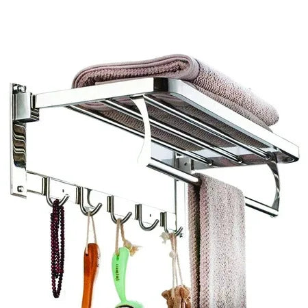 0491 Stainless Steel Folding Towel Rack Cum Towel Bar 18 Inch - Zidbik