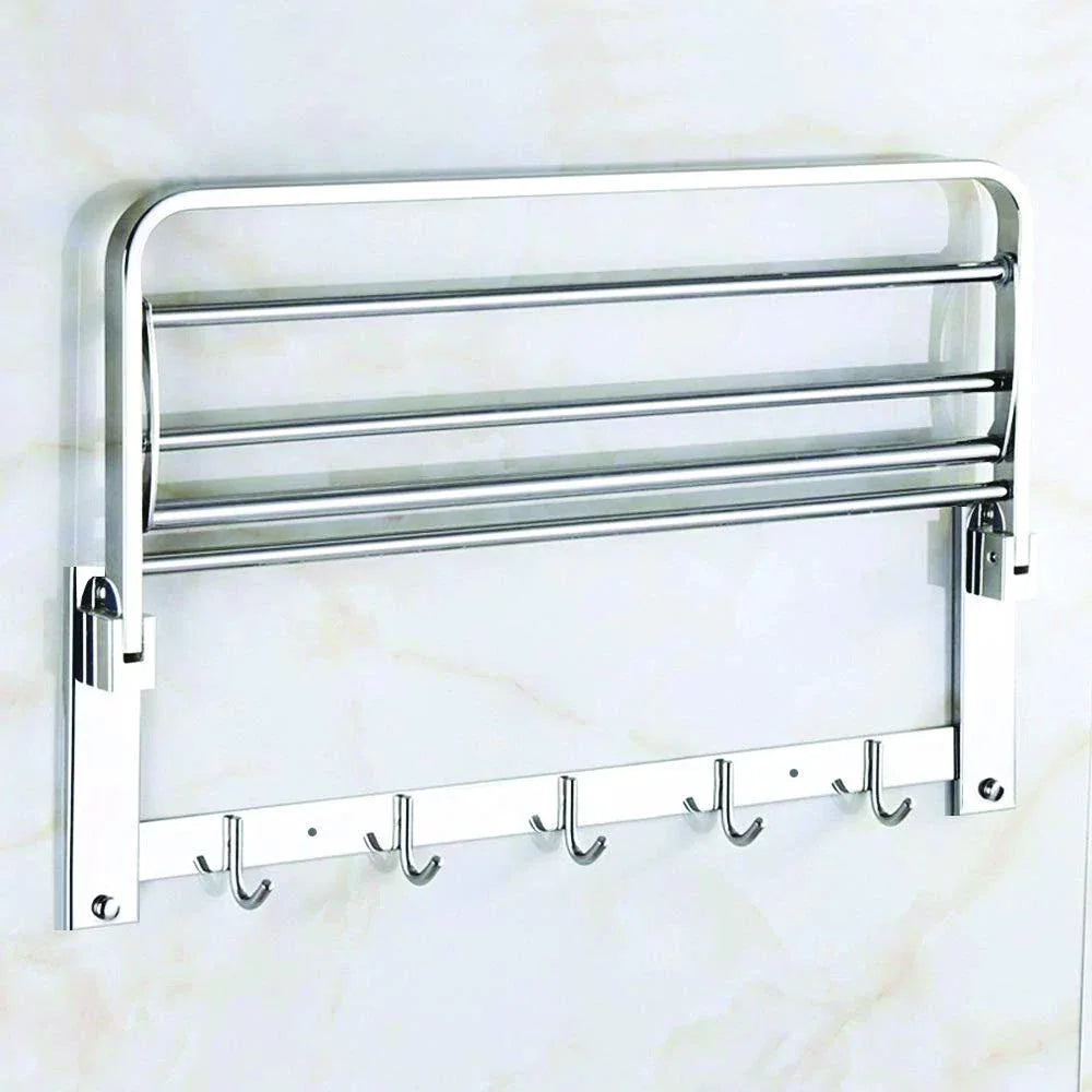 0491 Stainless Steel Folding Towel Rack Cum Towel Bar 18 Inch - Zidbik