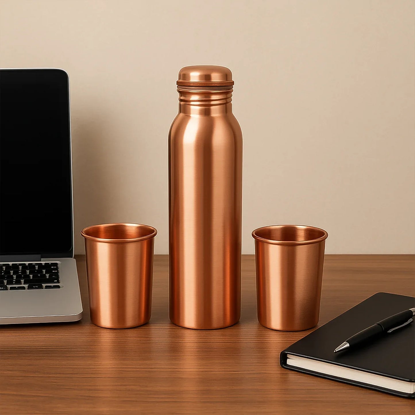 Copper Water Bottle 2 Glasses With Gift Box (3 Pcs Set) - Zidbik