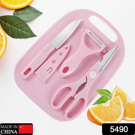 5490 Mini Travel Cutting Board Set 4 Pcs Portable Mini Camping Plastic Cutting Board  Knife Fruits  Vegetable Peeler Scissors Kitchen Knives Set For Travel Picnic Camping Outdoor Park (4 Pc Set) - Zidbik