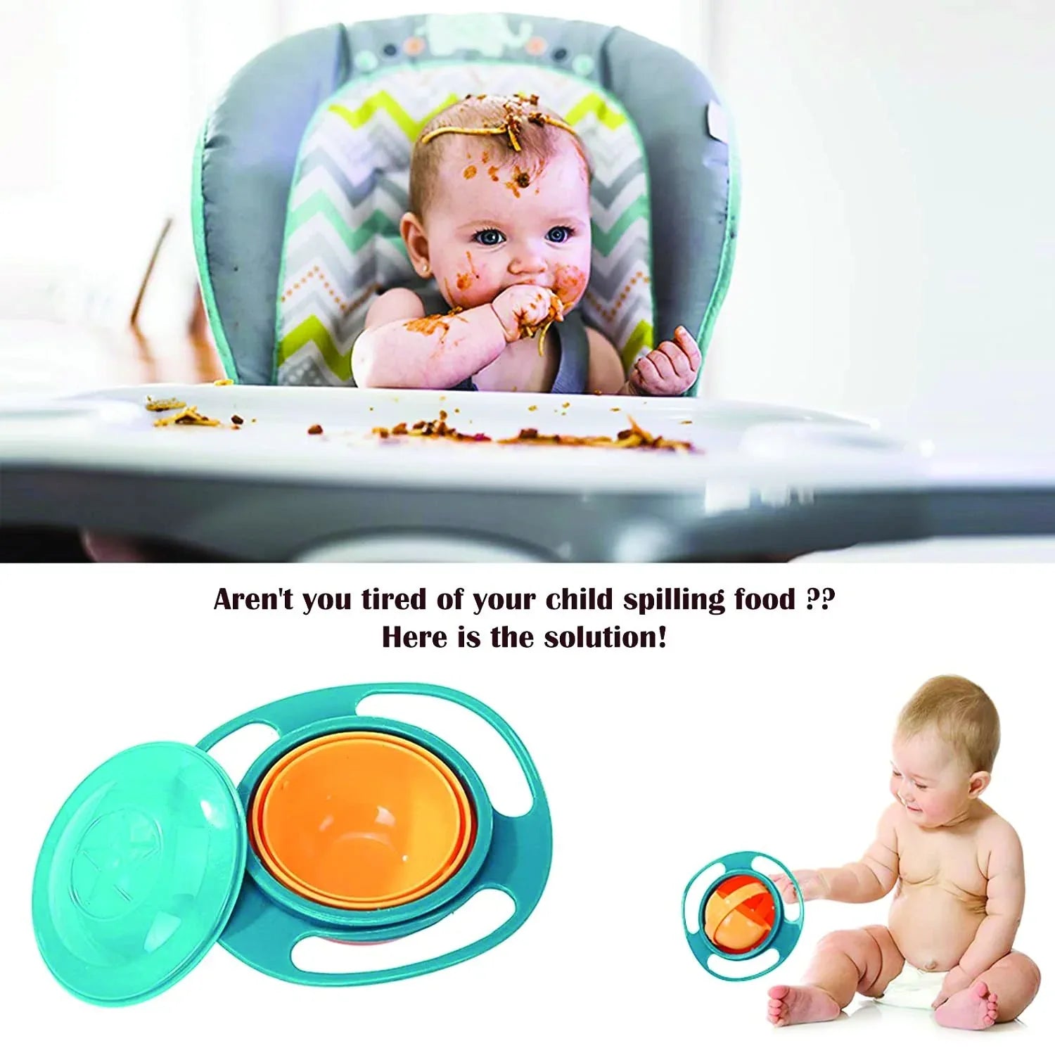 0617 Portable Non Spill Feeding Toddler Gyro Bowl 360 Degree Rotating Dish - Zidbik