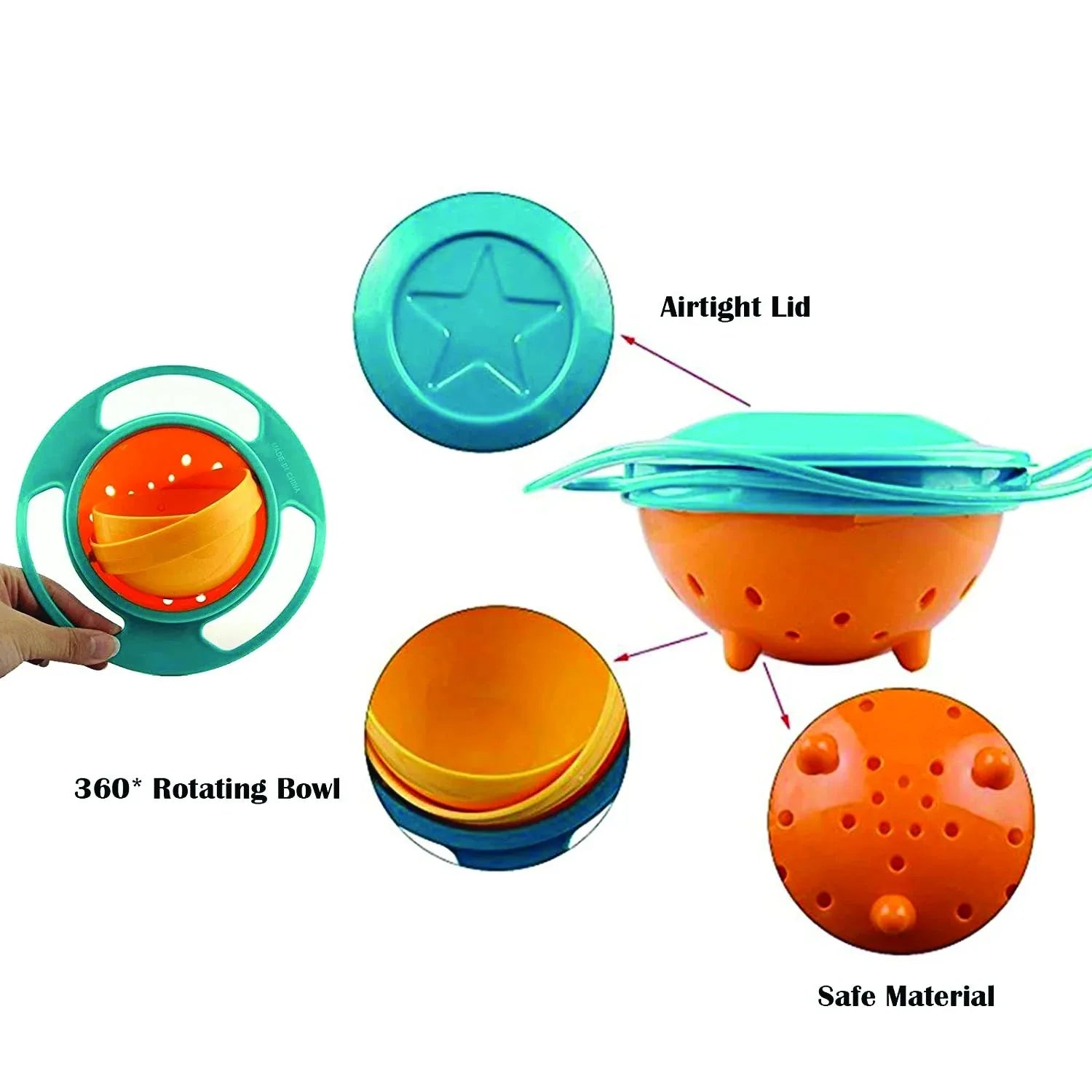 0617 Portable Non Spill Feeding Toddler Gyro Bowl 360 Degree Rotating Dish - Zidbik