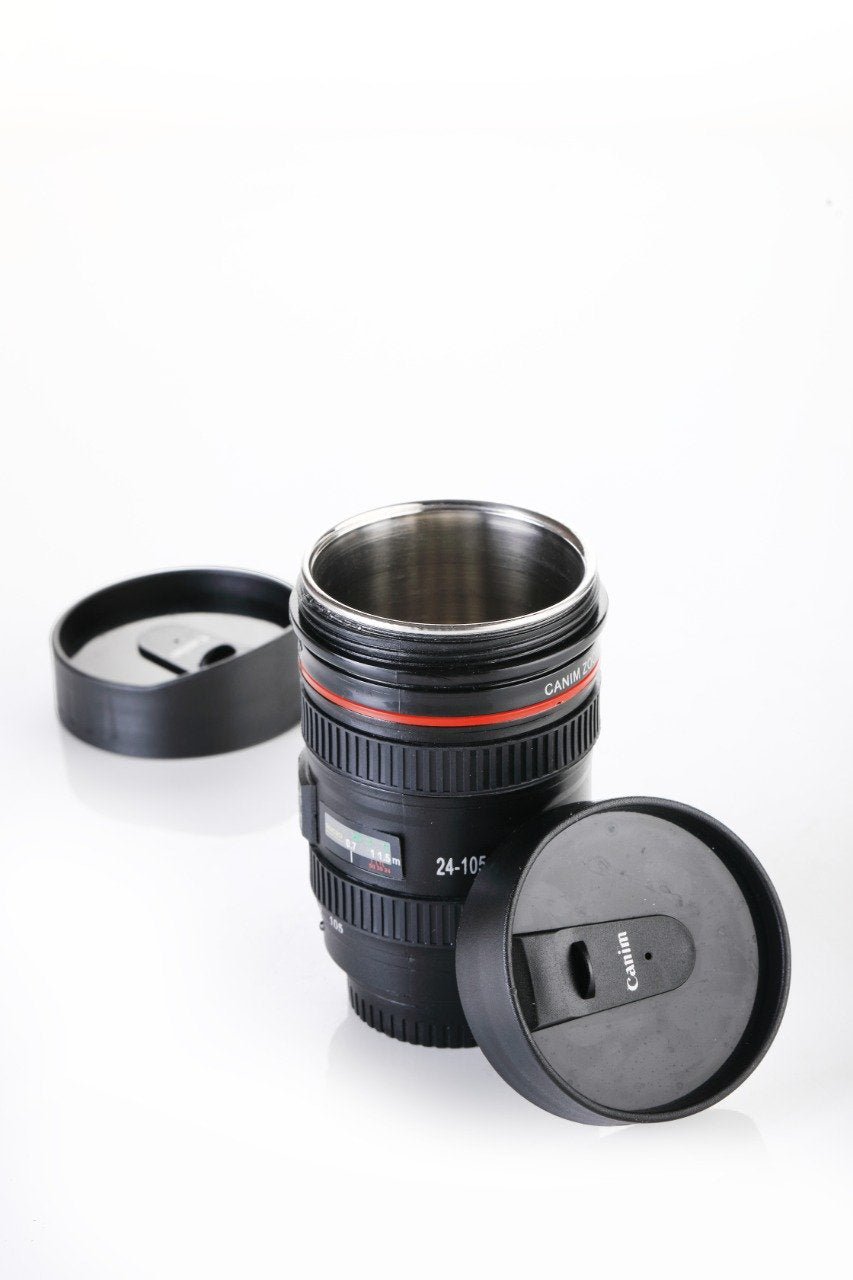 0720 Camera Lens Shaped Coffee Mug Flask With Lid - Zidbik