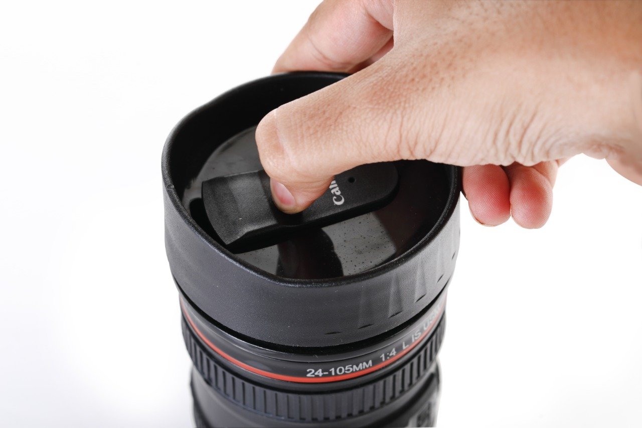 0720 Camera Lens Shaped Coffee Mug Flask With Lid - Zidbik