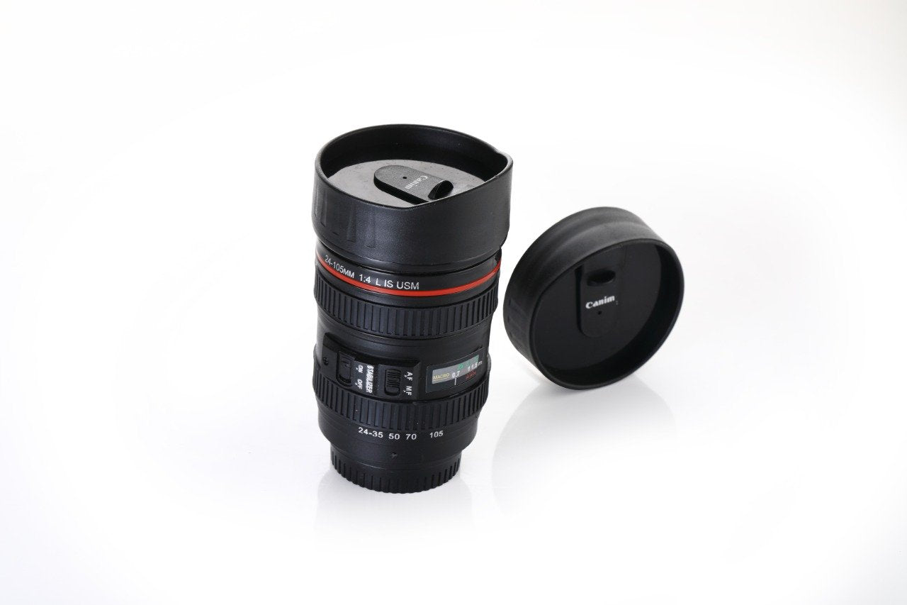 0720 Camera Lens Shaped Coffee Mug Flask With Lid - Zidbik