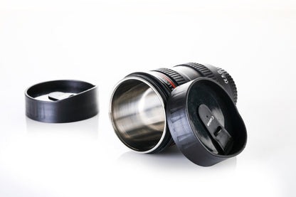 0720 Camera Lens Shaped Coffee Mug Flask With Lid - Zidbik