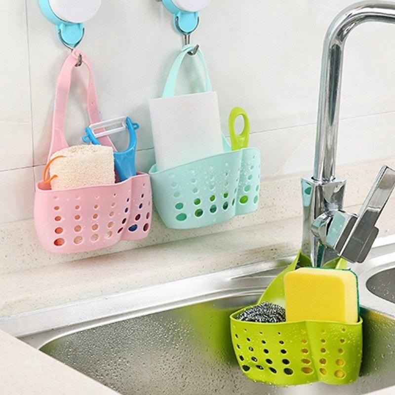 762 Adjustable Kitchen Bathroom Water Drainage Plastic Basketbag With Faucet Sink Caddy - Zidbik