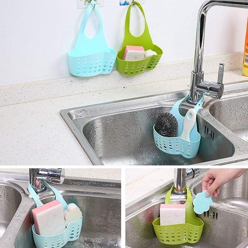 762 Adjustable Kitchen Bathroom Water Drainage Plastic Basketbag With Faucet Sink Caddy - Zidbik