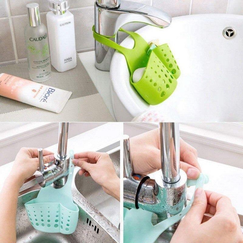 762 Adjustable Kitchen Bathroom Water Drainage Plastic Basketbag With Faucet Sink Caddy - Zidbik