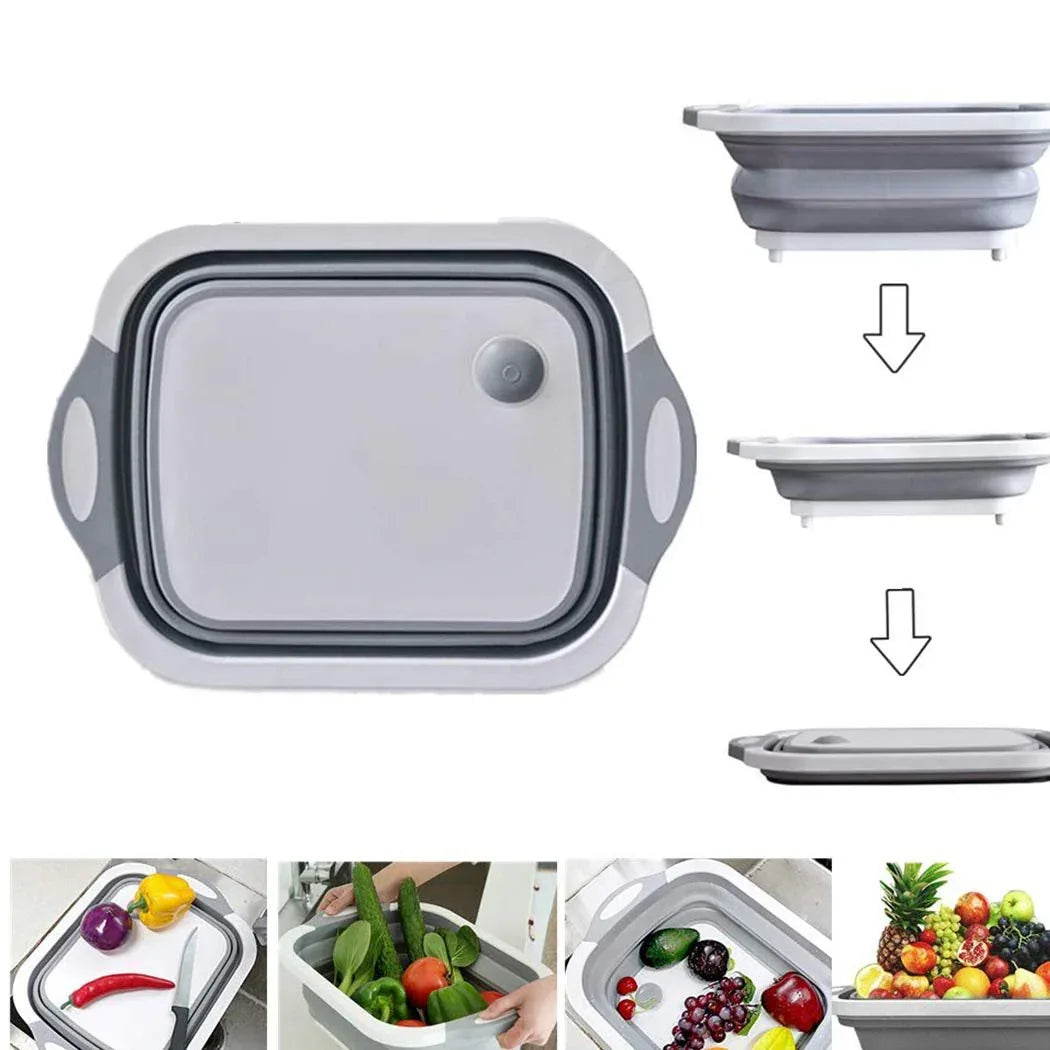 098 Foldable Chopping Board Dish Rack Washing Bowl Draining Basket 3in1 Multi-function - Zidbik