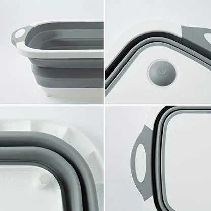 098 Foldable Chopping Board Dish Rack Washing Bowl Draining Basket 3in1 Multi-function - Zidbik