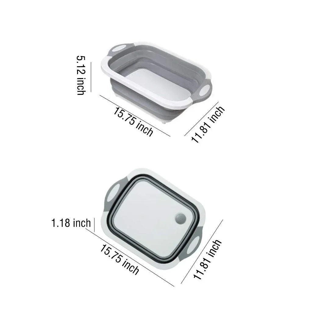 098 Foldable Chopping Board Dish Rack Washing Bowl Draining Basket 3in1 Multi-function - Zidbik