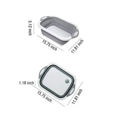 098 Foldable Chopping Board Dish Rack Washing Bowl Draining Basket 3in1 Multi-function - Zidbik