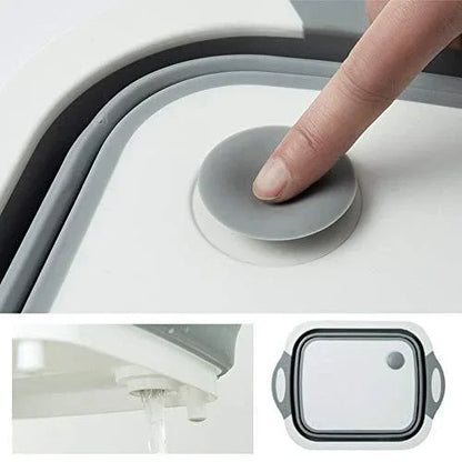 098 Foldable Chopping Board Dish Rack Washing Bowl Draining Basket 3in1 Multi-function - Zidbik
