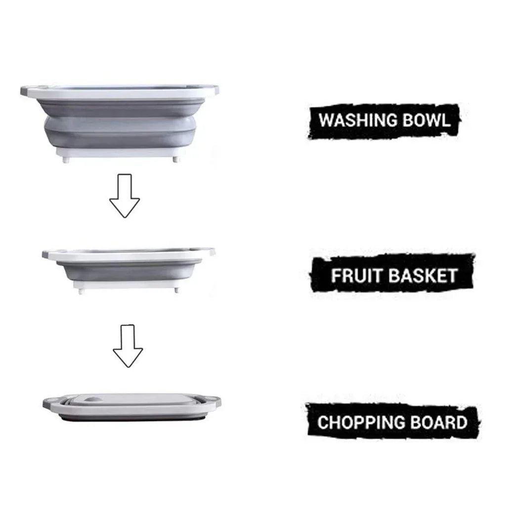 098 Foldable Chopping Board Dish Rack Washing Bowl Draining Basket 3in1 Multi-function - Zidbik