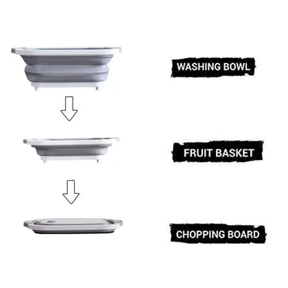 098 Foldable Chopping Board Dish Rack Washing Bowl Draining Basket 3in1 Multi-function - Zidbik