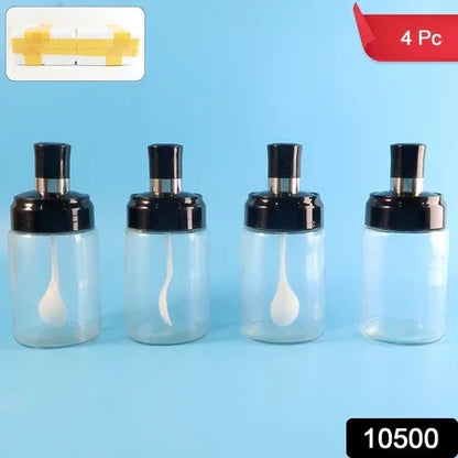 Transparent Spice Jar Set With Spoon Airtight Lid (4 Pc) - Zidbik
