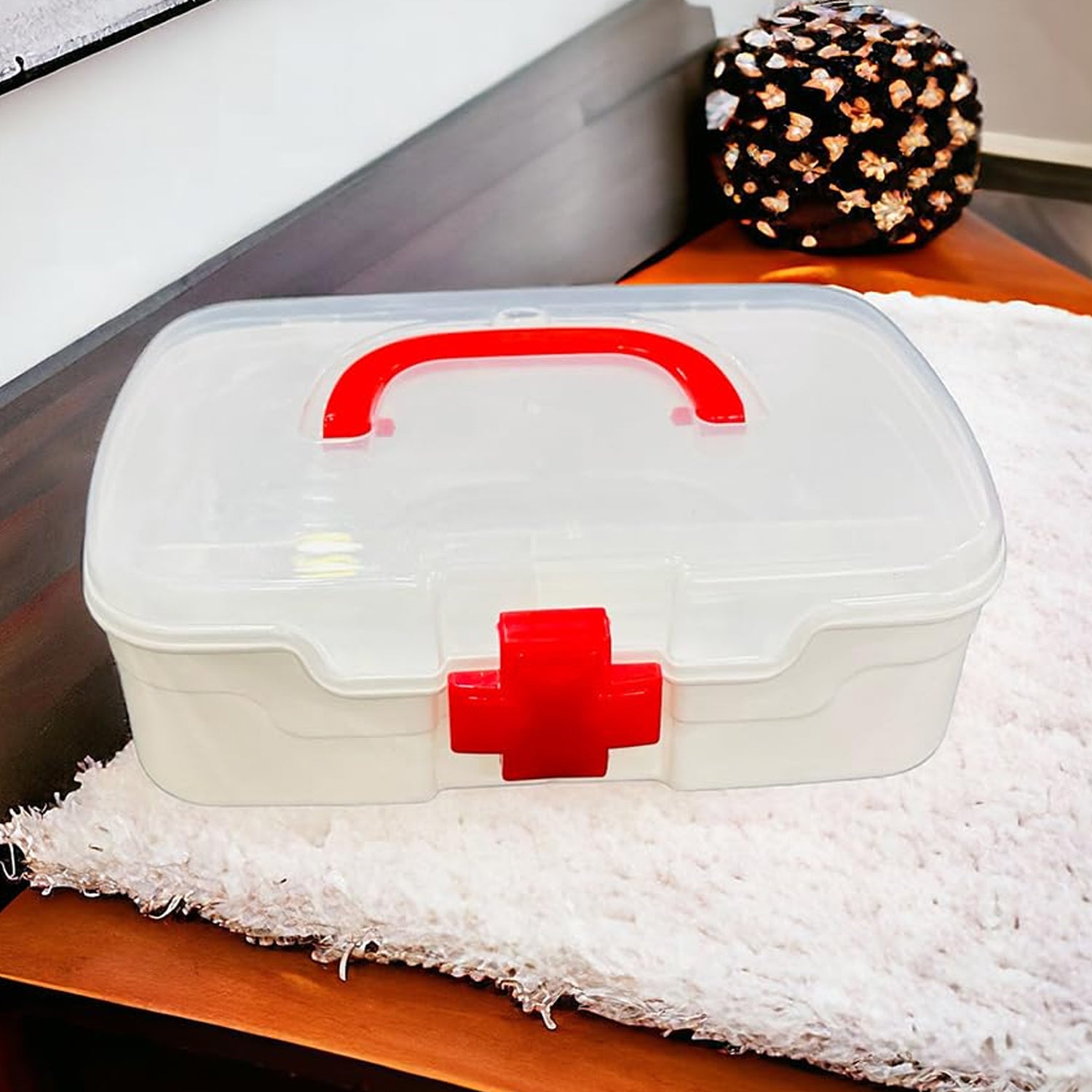 12980 3 Compartment Medical Box 1 Piece Indoor Outdoor Medical Utility Medicine Storage Box Detachable Tray Medical Box Multi Purpose Regular Medicine First Aid Box With Handle Transparent Lid  Color Box - Zidbik