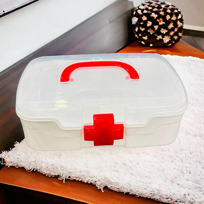 12980 3 Compartment Medical Box 1 Piece Indoor Outdoor Medical Utility Medicine Storage Box Detachable Tray Medical Box Multi Purpose Regular Medicine First Aid Box With Handle Transparent Lid  Color Box - Zidbik