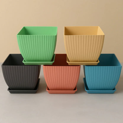 Trendy Square Plastic Flower Pots Set Of 5 - Zidbik