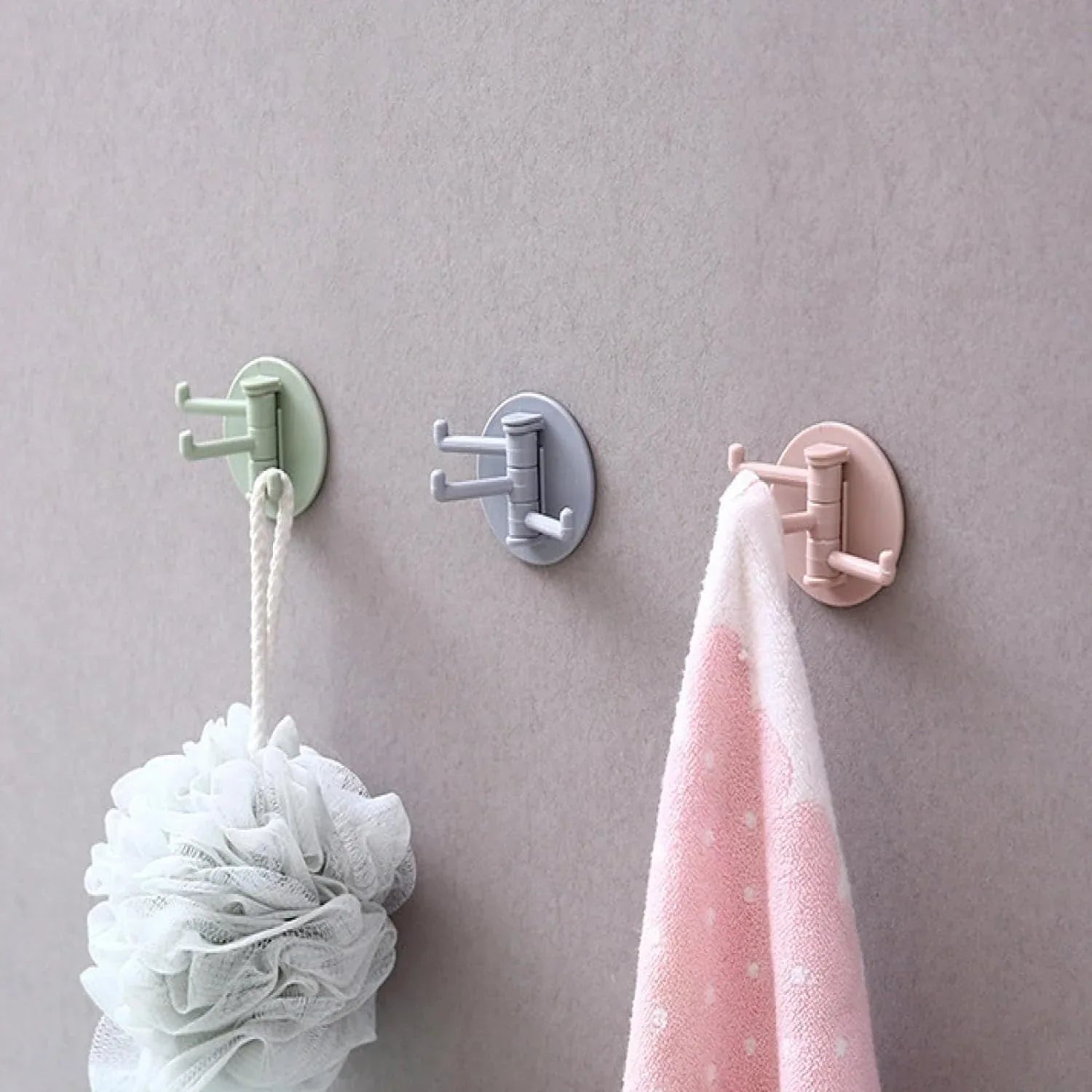 4142 Sticky Hook Household Strong Punch-free Hook 180foldable Multi-function Rotatable Hook With 3 Hooks Suitable For Bathroom Kitchen Office (1 Pc) - Zidbik