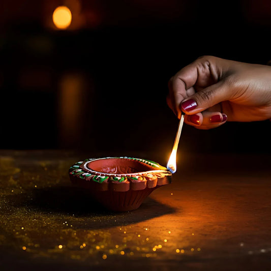 Decorative Hand Painted Clay Puja Diya For Diwali Handmade Diya (6 Pcs Set) - Zidbik