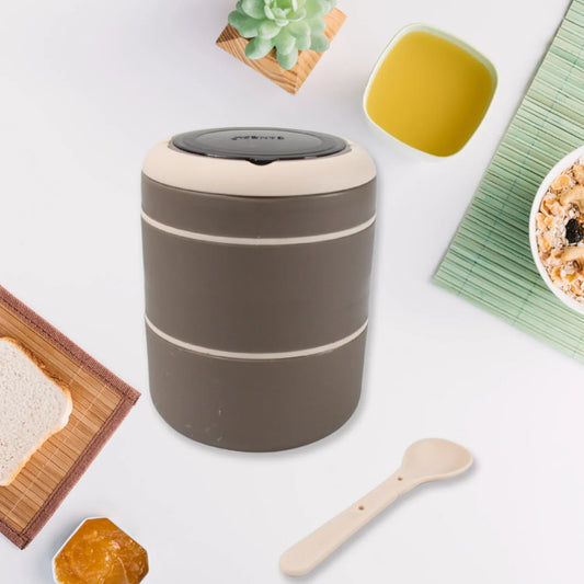 8147 Ganesh Smart Stack 2 Layer Protable Lunch Box Stainless Steel Airtight Leak-proof Lunch Box For Office School Picnic - Color May Vary - Zidbik