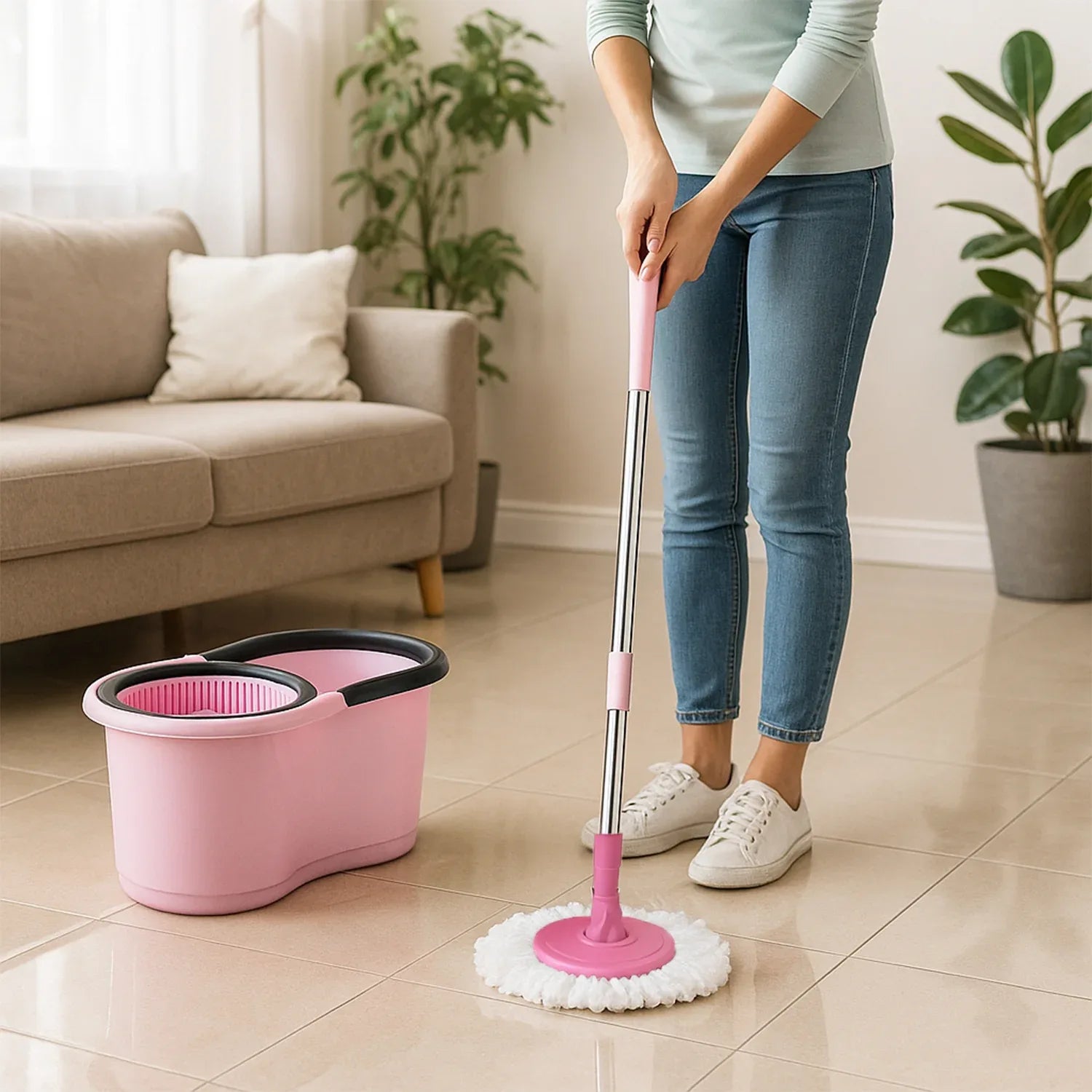 4942 Quick Spin Mop With Steel Spin Bucket Floor Cleaning Easy Wheels Big Bucket Floor Cleaning Mop With Bucket - Zidbik