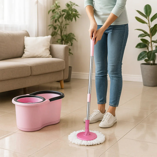 4942 Quick Spin Mop With Steel Spin Bucket Floor Cleaning Easy Wheels Big Bucket Floor Cleaning Mop With Bucket - Zidbik