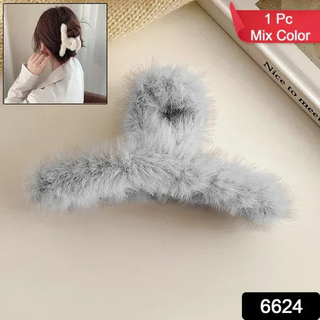 Large Plush Hair Claw Clips Plastic Fluffy Hair Claw Hair (1 Pc Mix Color) - Zidbik