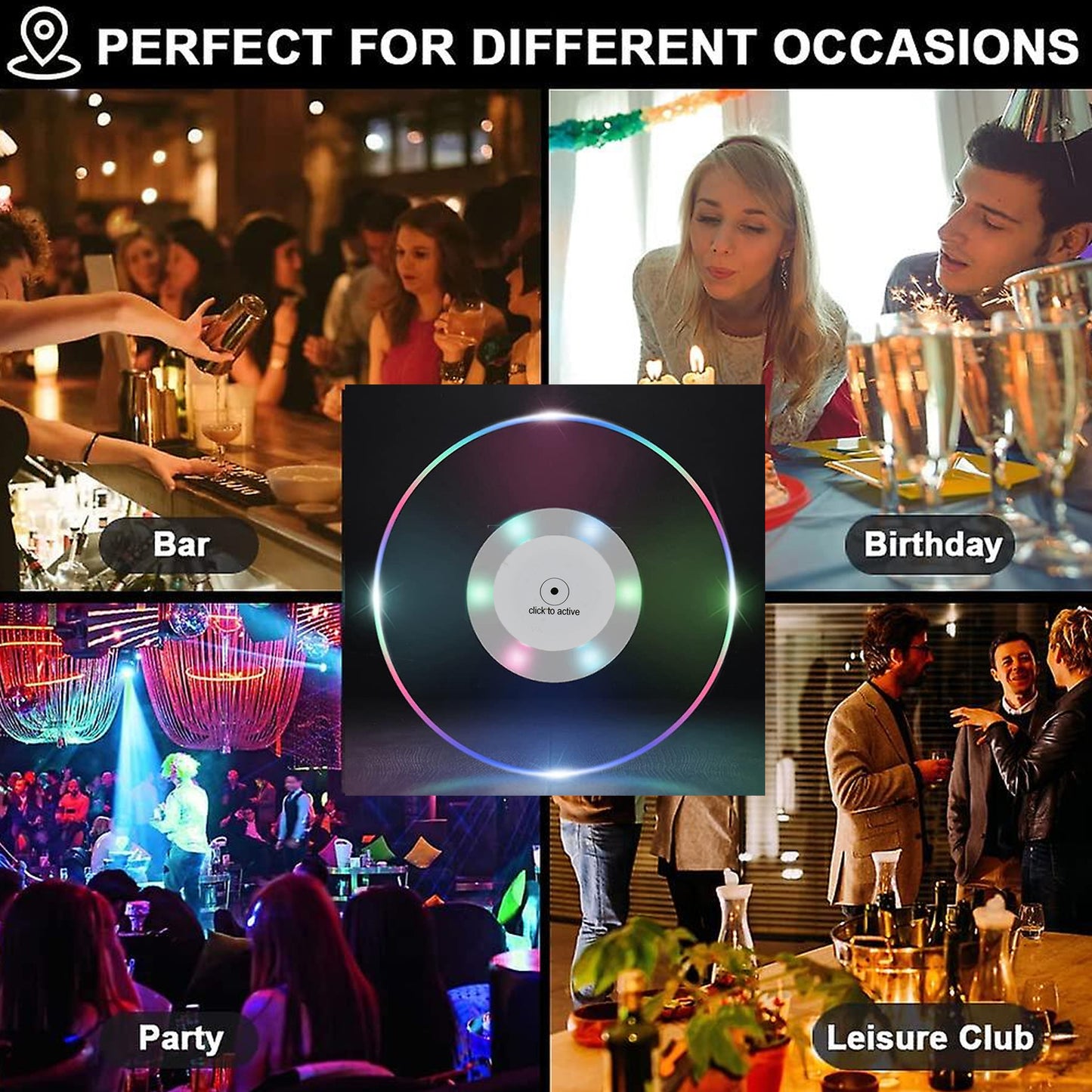 Colorful Led Cocktail Coaster Round Ultra-thin Led Drink Coaster (1 Pc) - Zidbik