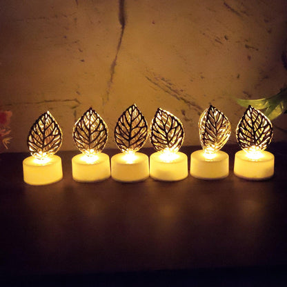 Decorative Golden Leaf Shaped Flameless Led Candles (12 Pc) - Zidbik