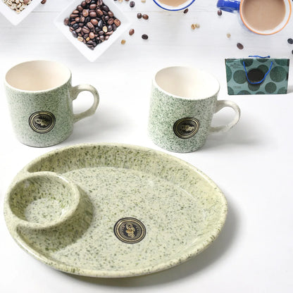 8227 Alpino Ceramic Tea Cups Set With Plastic Serving 2 Compartment Platter Milk Cup Mug Coffee Cup Tea Cup Bpa Free Food Grade Or Outdoor For Household Gift For Birthday (3 Pcs Set) - Zidbik