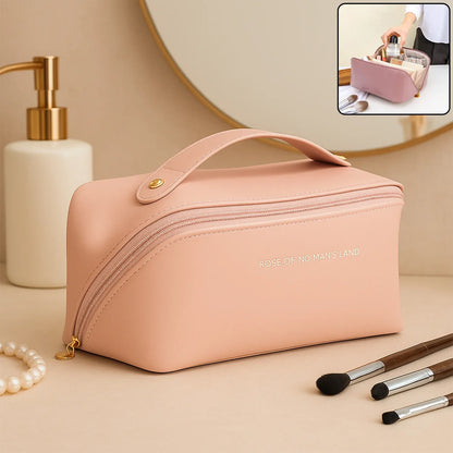 Premium Peach Travel Makeup Toiletry Organizer Pouch With Zipper Handle (1 Pc) - Zidbik