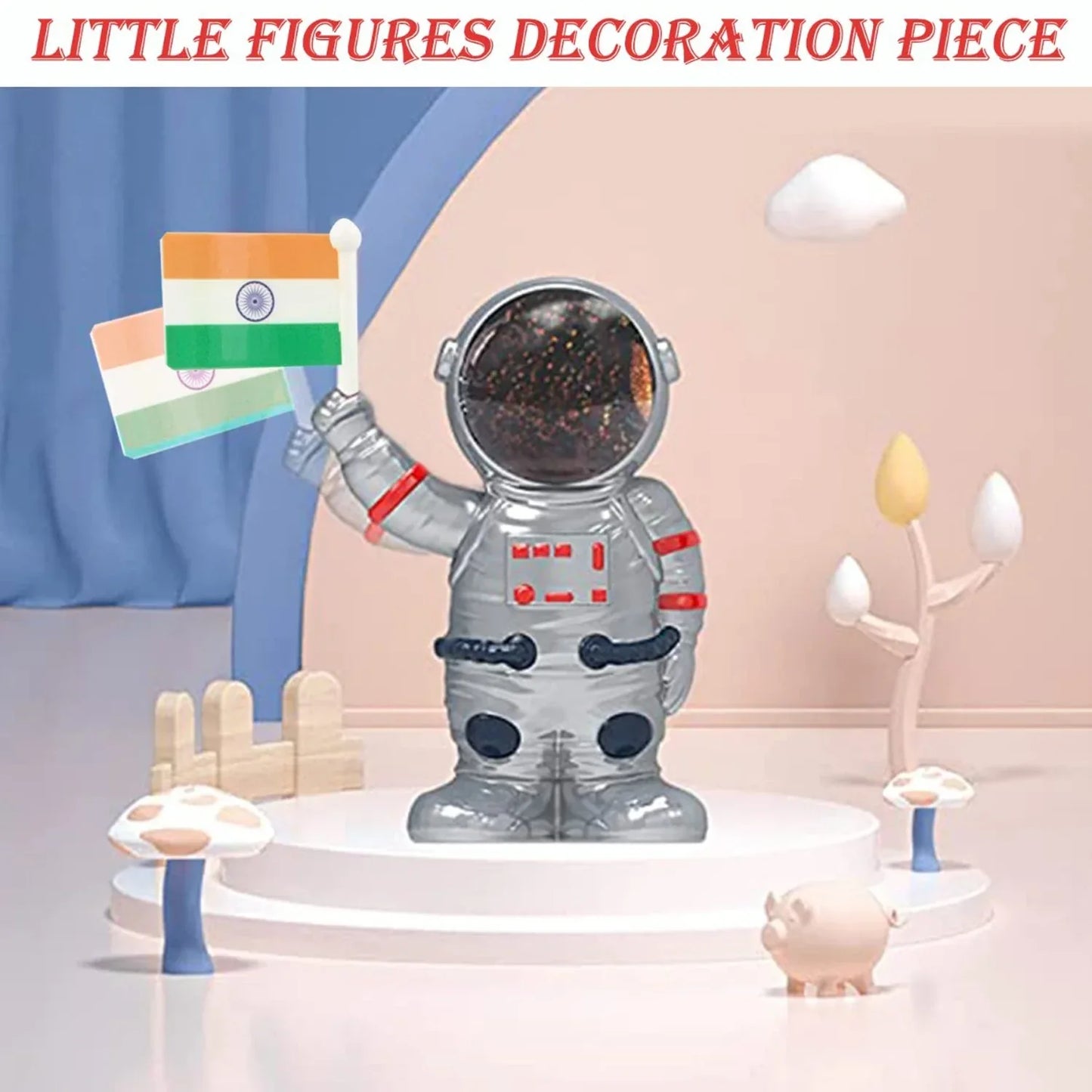 Solar Power Astronaut Ornament Moving Hand With Indian Flag (1 Pc) - Zidbik