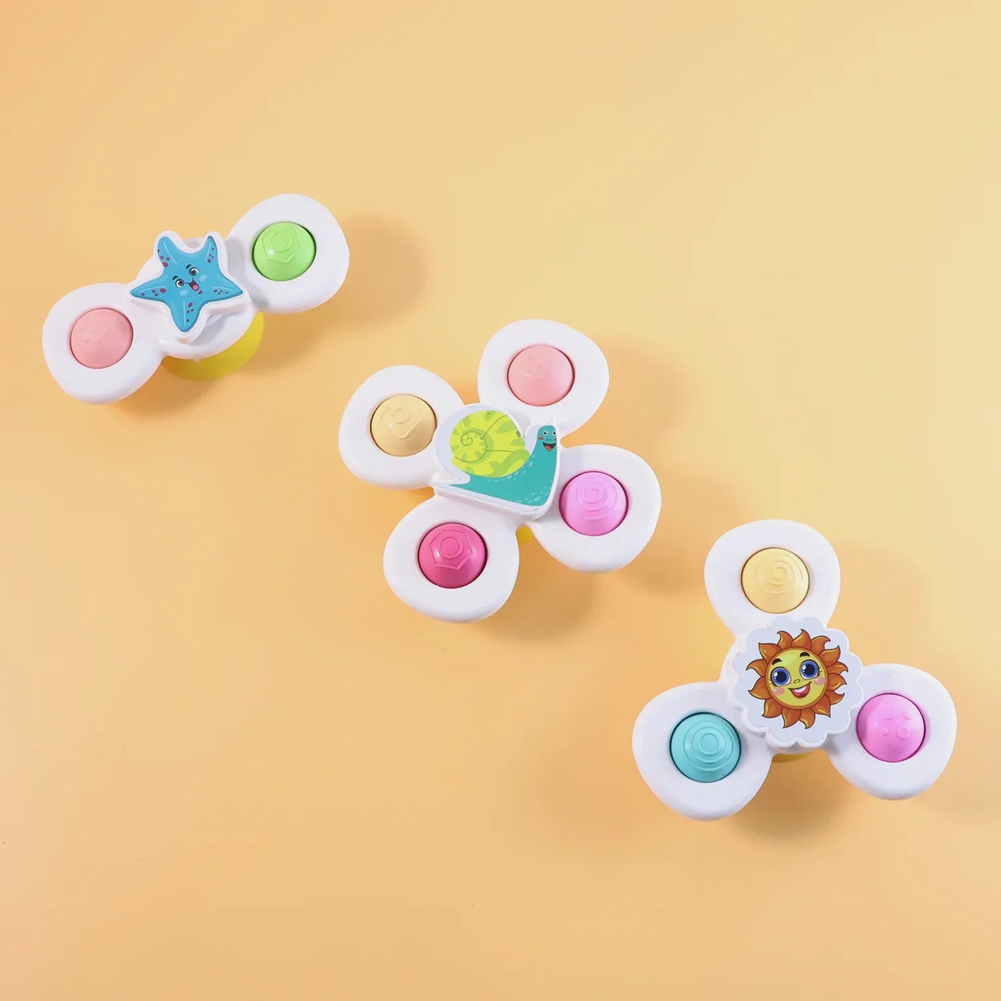 White Baby Spinner Toy Set Sensory Suction Spin Toys (3 Pc Set) - Zidbik