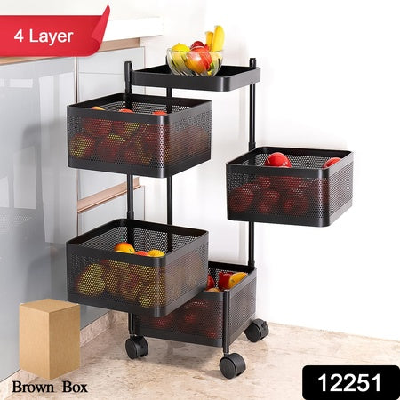 Metal Square High Quality Kitchen Trolley With Wheels (4 Layer  1 Pc) - Zidbik
