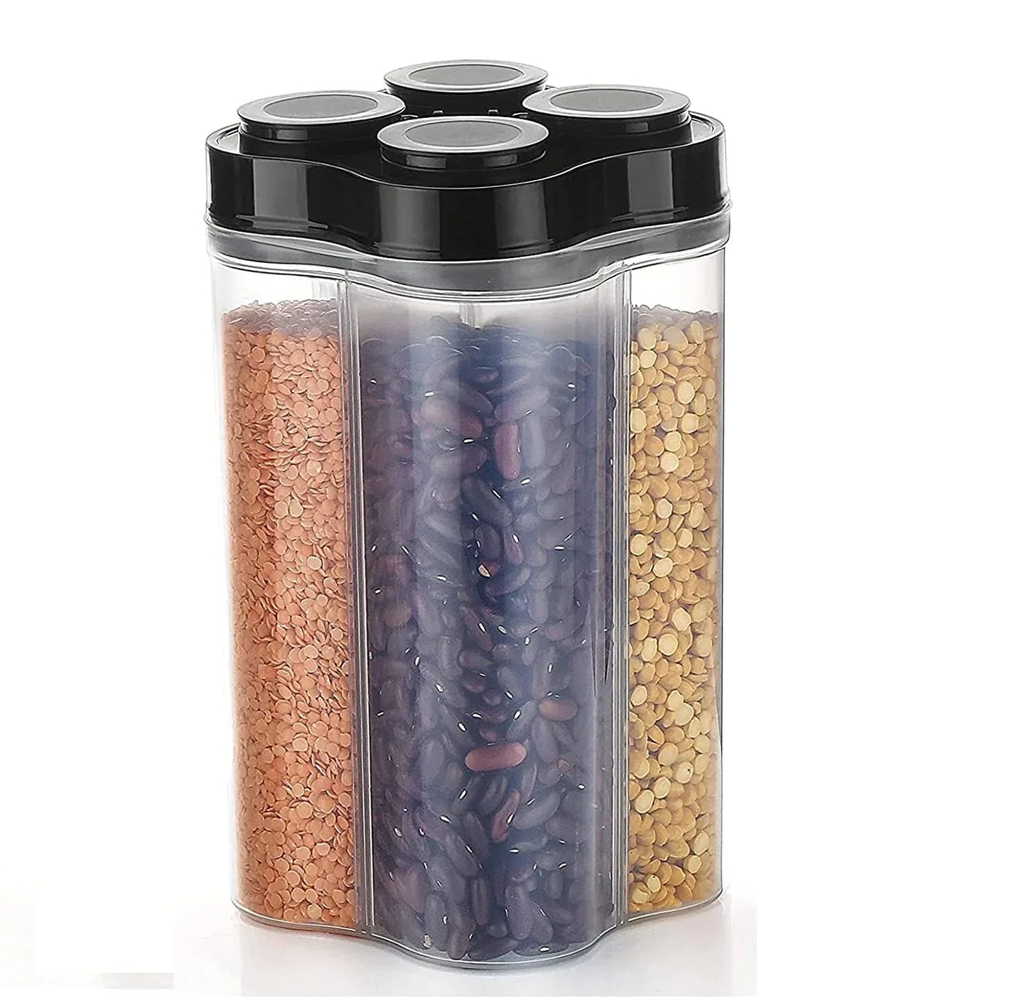 0764b Plastic Lock Food Storage 4 Section Container Jar For Grocery Fridge Container. - Zidbik