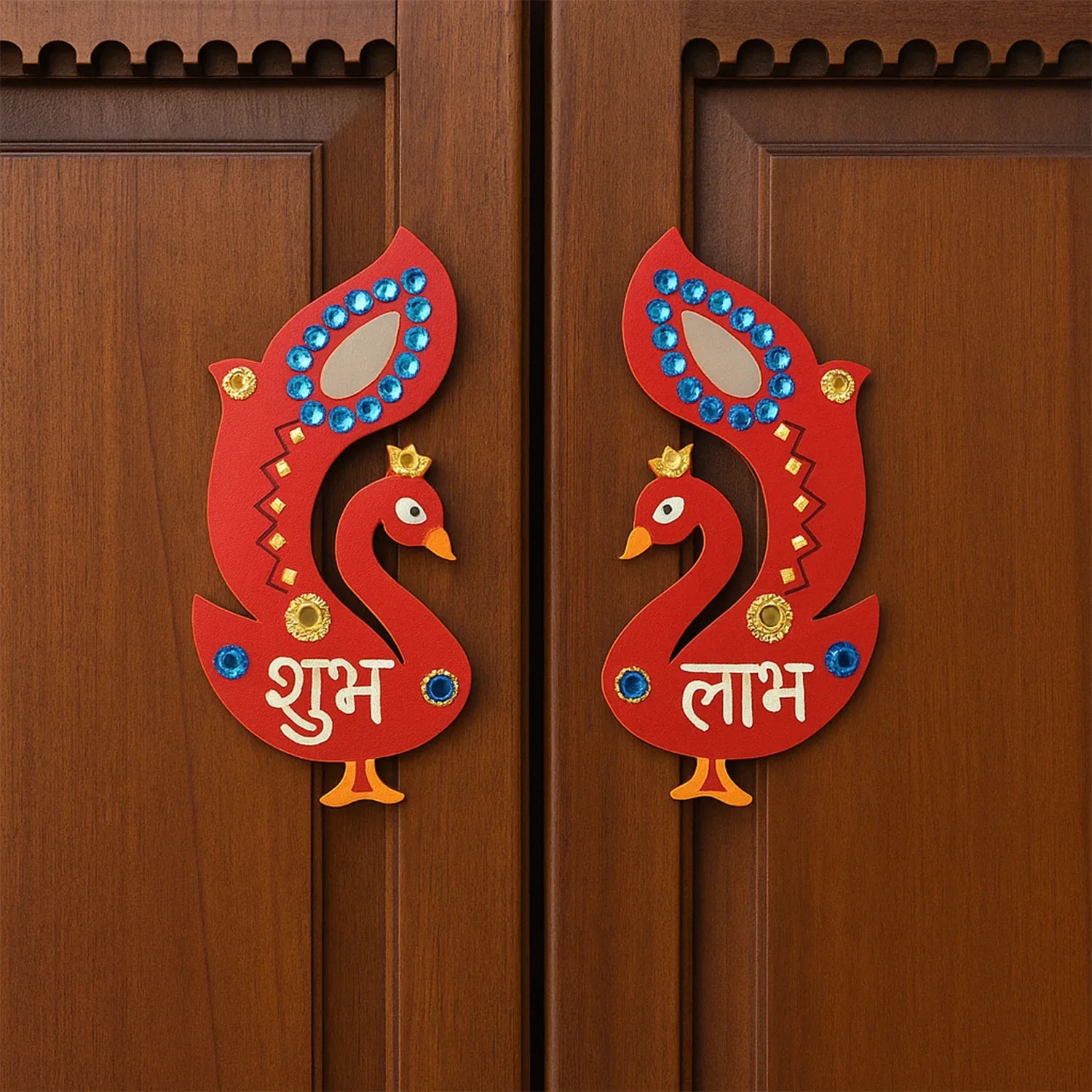 Decorative Wooden Shubh Labh Wall Hanging (2 Pc) - Zidbik