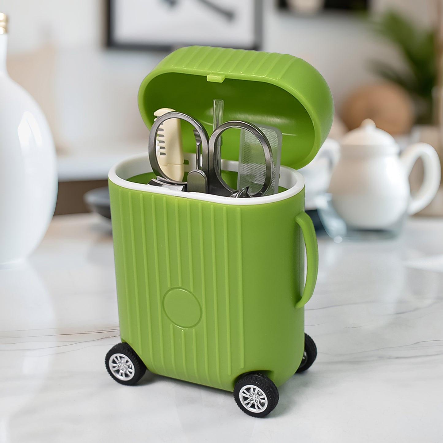 Manicure Kit Pedicure Tools For Feet Nail Clipper (8 Pcs Set  With Mini 4 Wheel Suitcase Trolley) - Zidbik