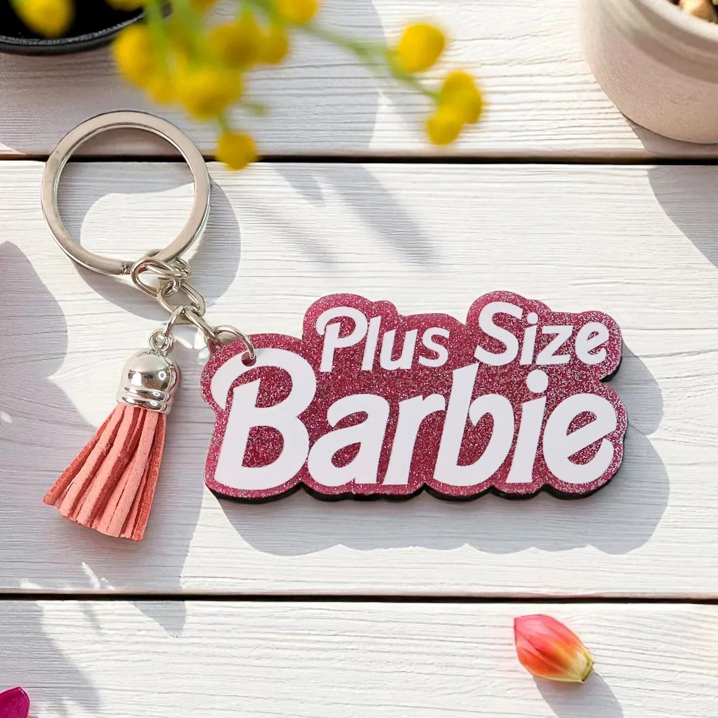 Text Keychain With Glitter Finish And Tassel Charm (1 Pc) - Zidbik