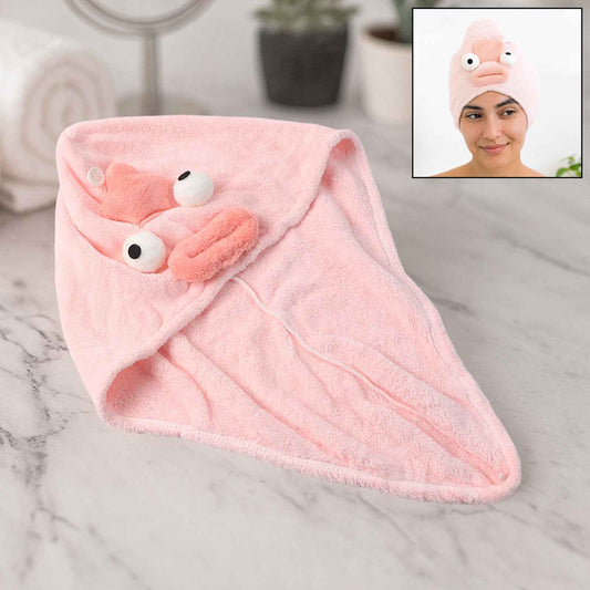Soft Microfiber Cartoon Design Hair Drying Towel Wrap With Button Closure (1 Pc)