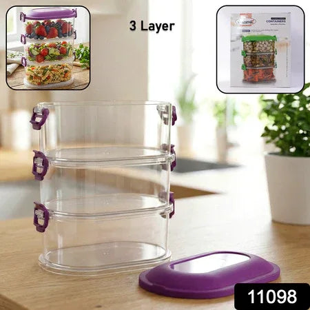 3 Layer Stackable Airtight Food Storage Container Set (1 Set) - Zidbik