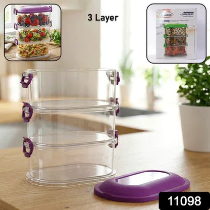 3 Layer Stackable Airtight Food Storage Container Set (1 Set) - Zidbik
