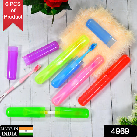 4969 6pc Plastic Toothbrush Cover Anti Bacterial Toothbrush Container- Tooth Brush Travel Covers Case Holder Cases - Zidbik
