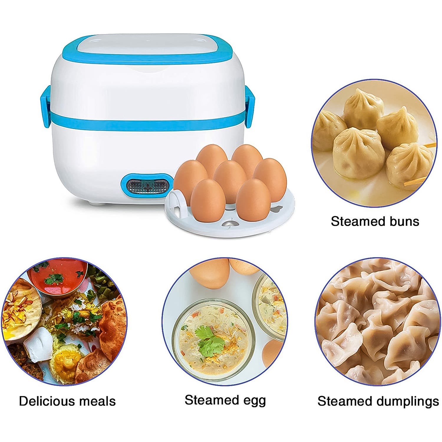 Electric Lunch Box 3 In 1 Food Heater  Cooker  Steamer With Stainless Steel Bowls (1 Set) - Zidbik