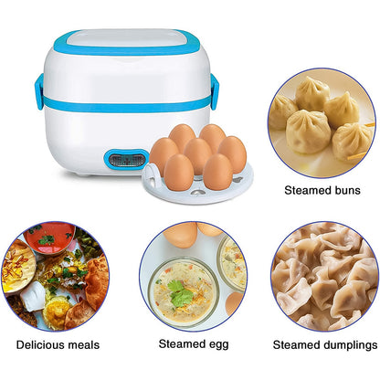 Electric Lunch Box 3 In 1 Food Heater  Cooker  Steamer With Stainless Steel Bowls (1 Set) - Zidbik