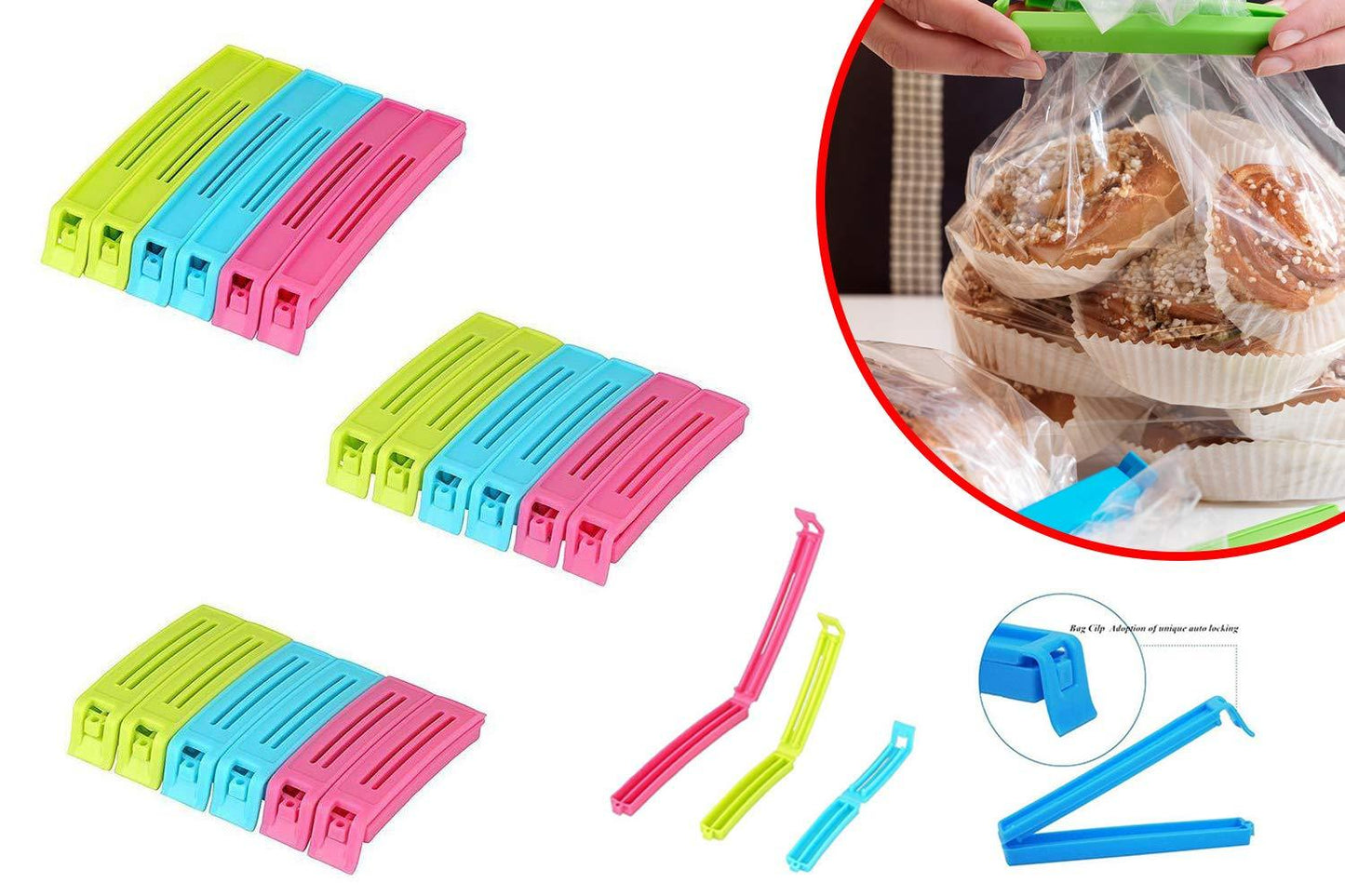 105 Plastic Snack Bag Clip Sealer Set (18 Pcs Multicolour) - Zidbik