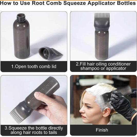 12832 Comb Applicator Bottle Hair Oil Applicator Bottle For Hair Dye Bottle Applicator Brush With Graduated Scale Professional Brush Applicator Comb Hairdressing Coloring Styling Tool (1 Pc) - Zidbik
